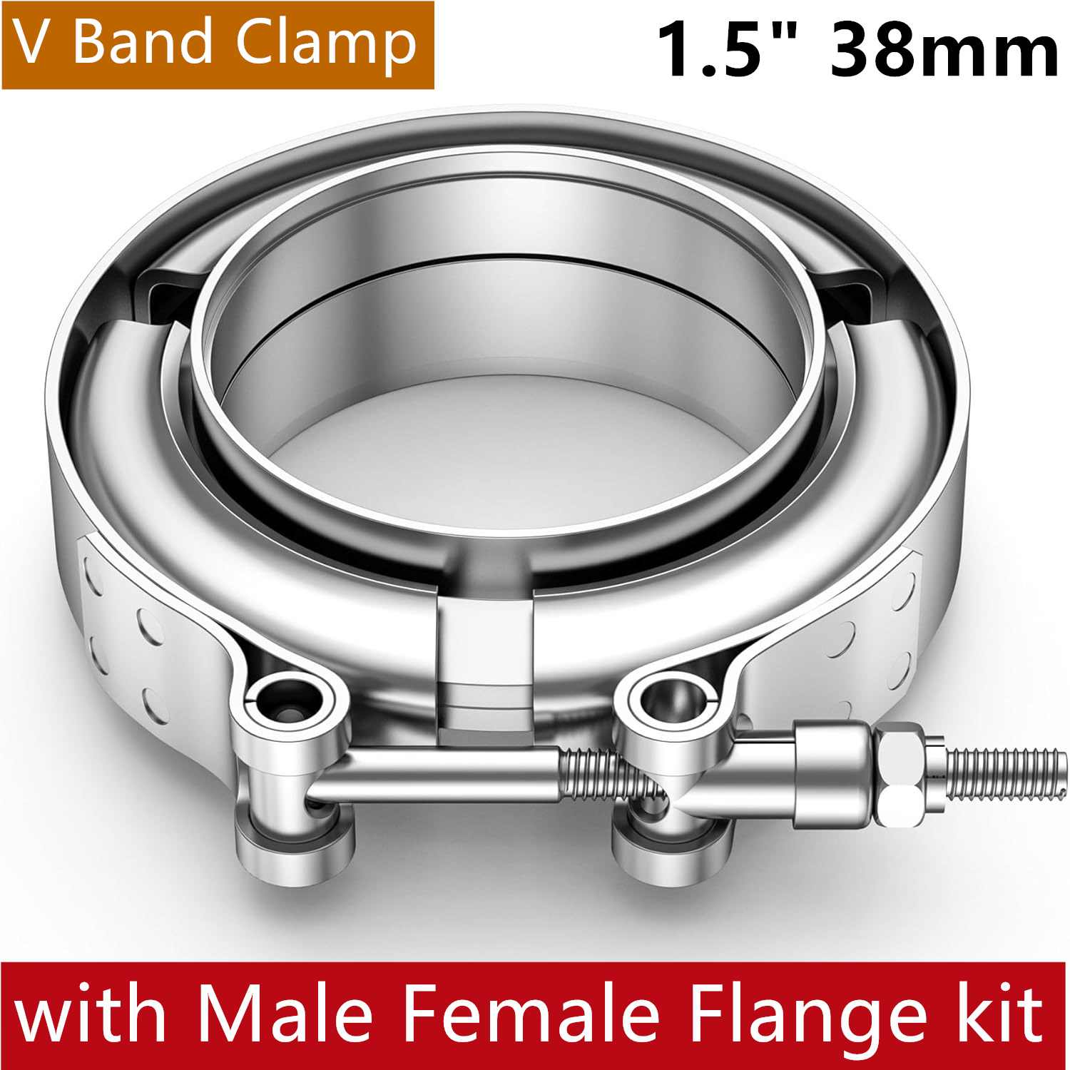 Exhaust V Band Clamp Flange Kit Stainless - V-Band-Klemme mit männlich-weiblichem Flansch-Set, 304 Edelstahl,