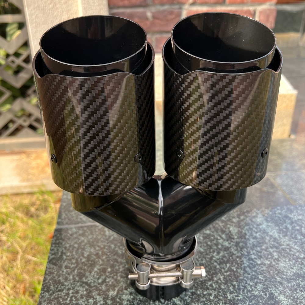 Exhaust Tips Dual Outlet Carbon Fiber 63Mm - Kohlefaser-Auspuffendrohr Y-Form Doppelauslass 2,5