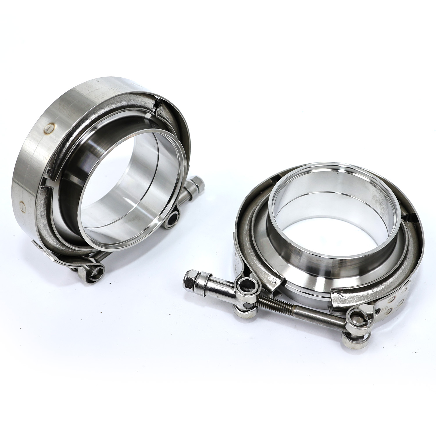 Exhaust V Band Clamp Flange Kit Stainless - Universelles 304-Edelstahl-Schnellverschluss-V-Band-Klemmset, männlicher und weiblicher Flansch,