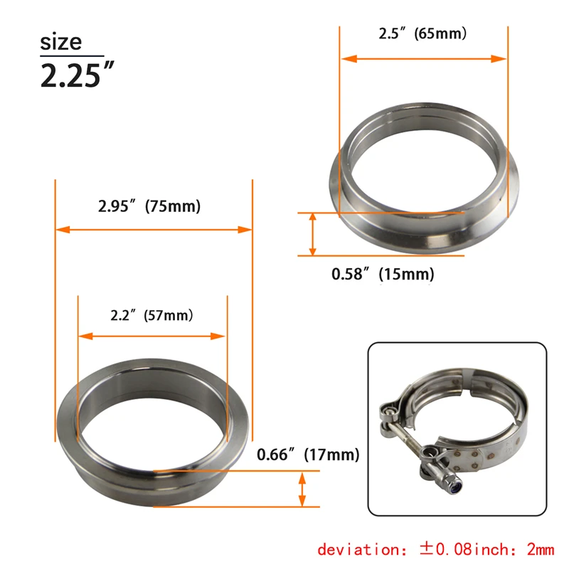 57 mm Turbo-Auspuff-Fallrohr-S – Exhaust V Band Clamp Flange Kit Stainless Bewertung und Preis